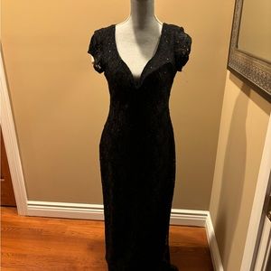 Black floral laced sequined gown